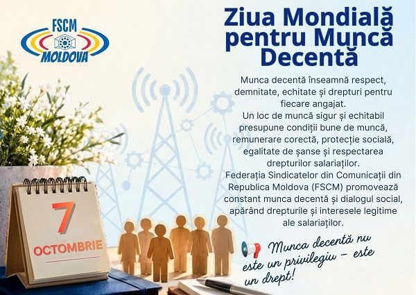 Felicitare de Ziua Mondială pentru Muncă Decentă